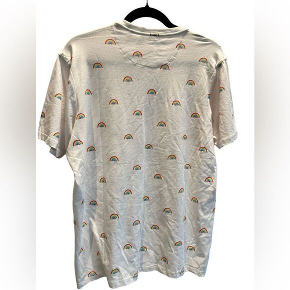 NWT Free Planet White Short Sleeve Tee Top Shirt Small Rainbows A Size Mesium - Picture 2 of 5